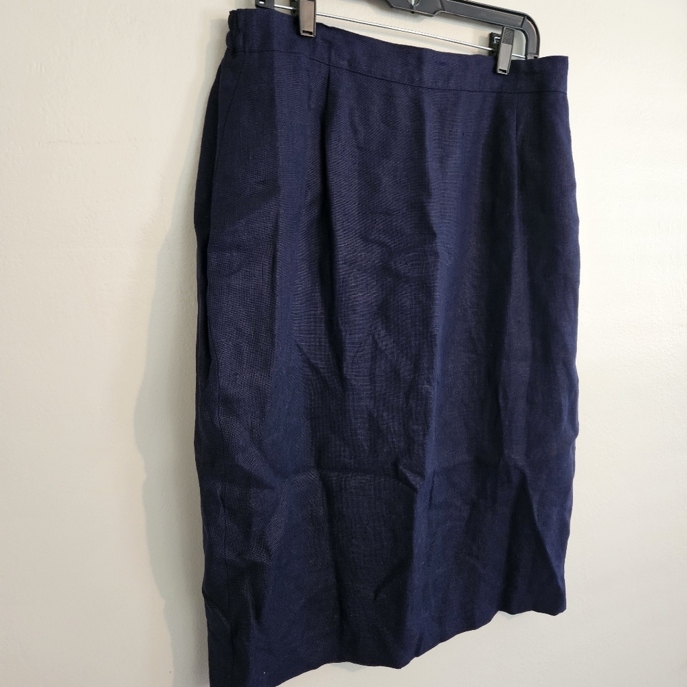 NWT Vintage Jennifer Moore Dark Blue Navy Pencil Skirt Linen Pearl Button 16W 30 - Picture 2 of 7
